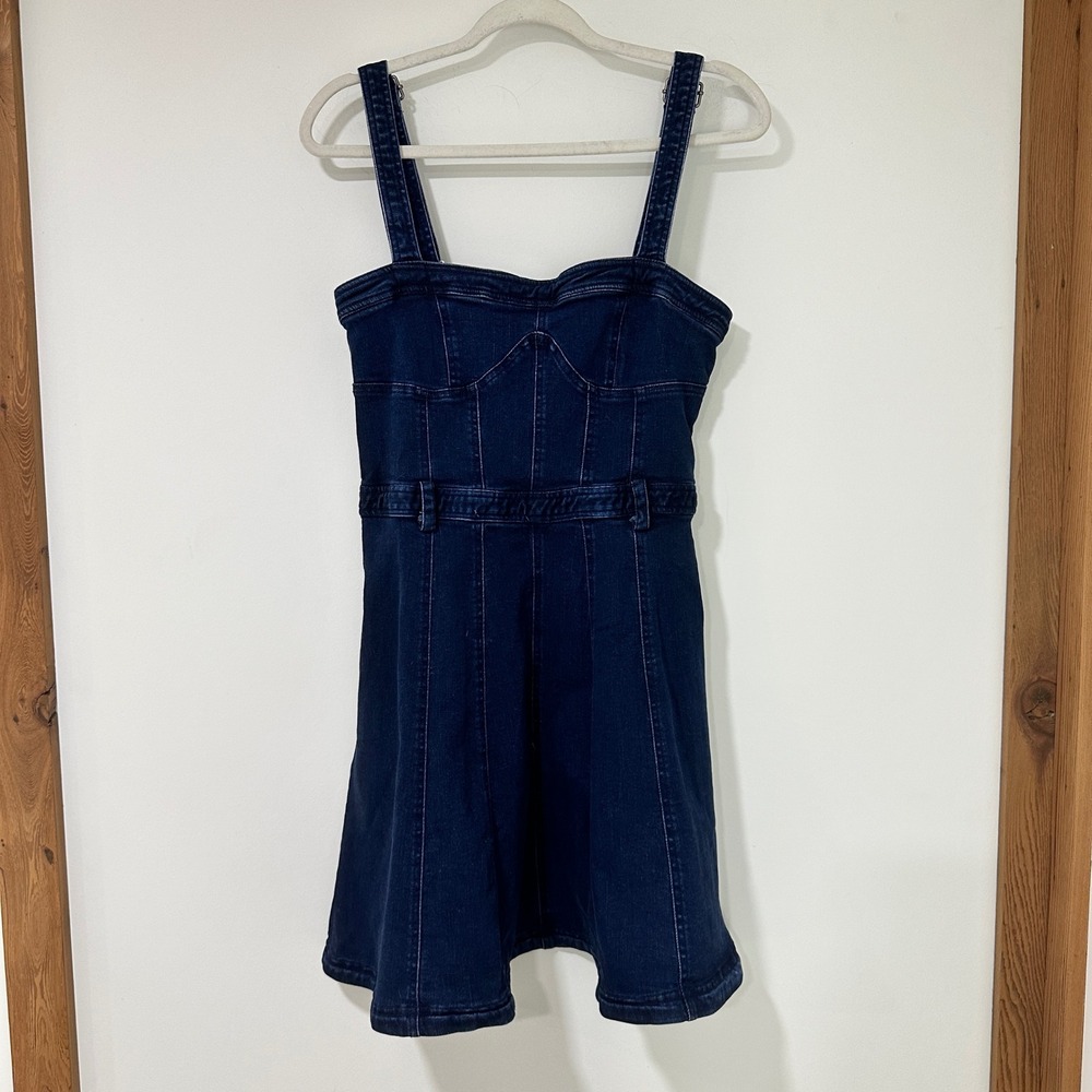 Free People Womens L NWT Dark Indigo Denim Corset Fit Flare Mini Dress